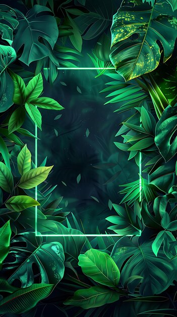 Techno Jungle Arcane Frame z futurystycznymi roślinami i Pulsat Neon Color Background Art Collection