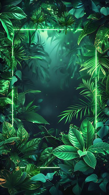 Techno Jungle Arcane Frame z futurystycznymi roślinami i Pulsat Neon Color Background Art Collection