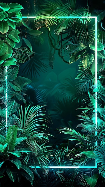 Techno Jungle Arcane Frame z futurystycznymi roślinami i Pulsat Neon Color Background Art Collection