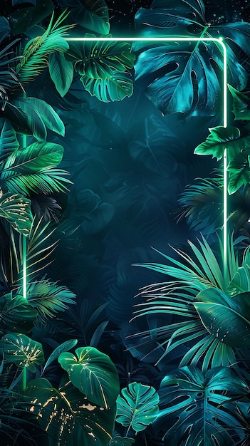 Techno Jungle Arcane Frame z futurystycznymi roślinami i Pulsat Neon Color Background Art Collection