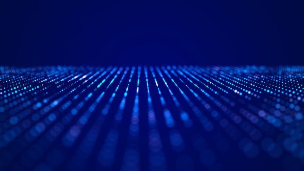 Technologia abstrakcyjne tło Wizualizacja dużych danych Futurystyczna dynamiczna fala na niebieskim tle Renderowanie 3D