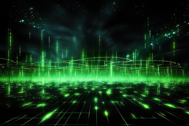 technologia abstrakcyjnego tła Zielona wiązka światła schodzi na ziemię generatywną sztuczną inteligencją