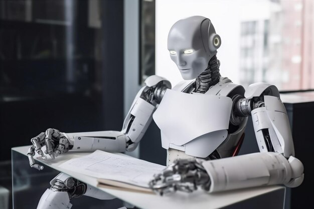 Technologia biurowa cyfrowy papier ai laptop sztuczny robot dokument ręcznie Generacyjna sztuczna inteligencja