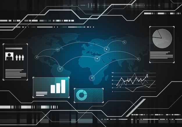 Technologia biznesowa futurystyczny czarny niebieski wirtualny interfejs graficzny dotykowy