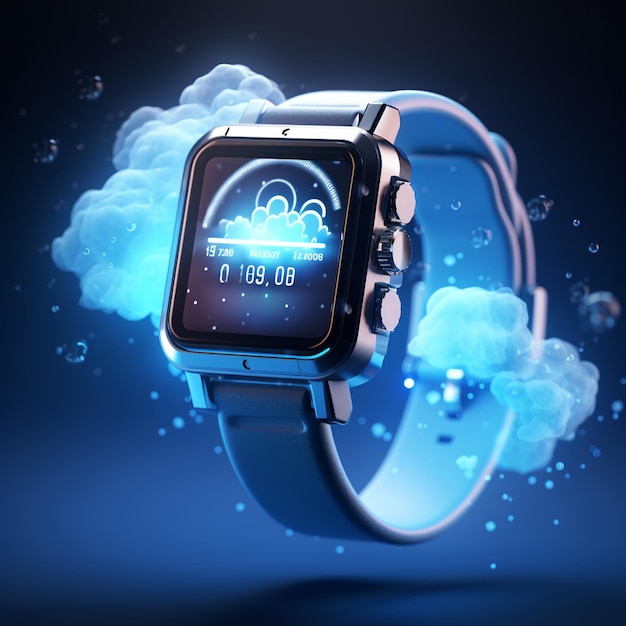 technologia fotograficzna w chmurze z futurystycznym hologramem na smartwatchu