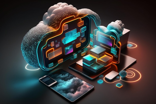 Technologia hostingu przetwarzania w chmurze 3D z urządzeniami elektronicznymi