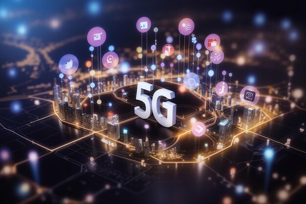 Zdjęcie technologia komunikacyjna 5g bezprzewodowa sieć internetowa dla globalnego wzrostu biznesu cyfrowe media społeczne