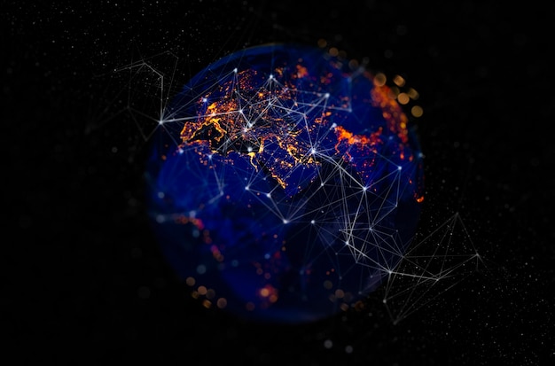 Zdjęcie technologia komunikacyjna dla biznesu internetowego globalna światowa sieć i telekomunikacja na ziemi