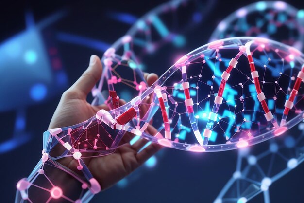 Zdjęcie technologia medyczna sieć dna sieć zdrowia cyfrowego na hologramie futuristyczny lekarz