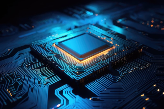 Technologia niebieski chip procesora na płytce drukowanej