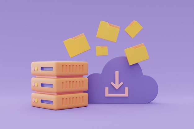 Technologia przetwarzania w chmurze i przechowywanie danych online dla koncepcji sieci biznesowej Szafy serwerowe z renderowaniem 3d w symbolu chmury
