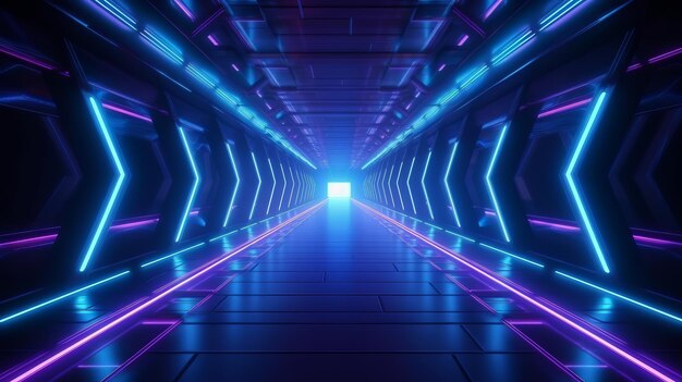 Technologia streszczenie korytarz neon światła tła Generative ai