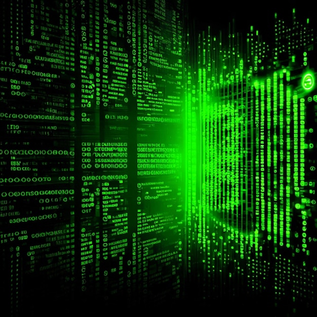 Zdjęcie technologia zielonego kodu binarnego cyfrowego projektu tła