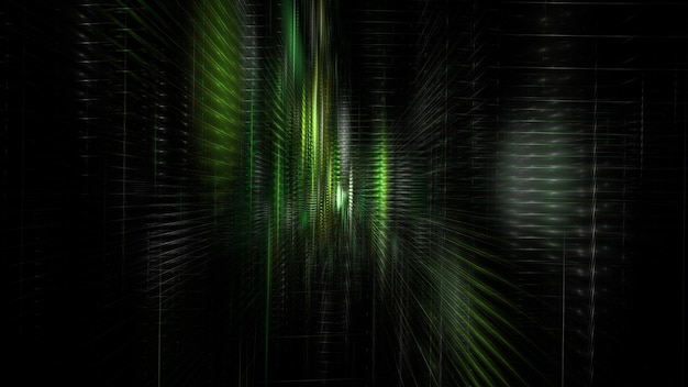 Technologie cyfrowe, transfer informacji, abstrakcyjny serwer centrum danych. Przestrzeń cyfrowa to zielona matryca. renderowania 3D