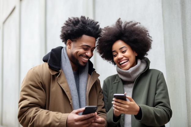 TechSavvy para Afroamerykanów łącząca się przez smartfony na minimalistycznym białym tle