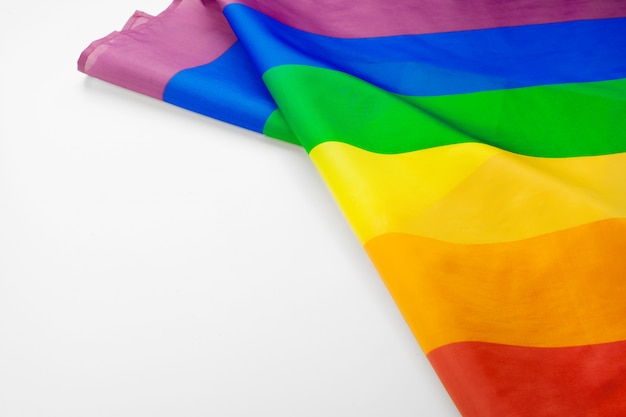 Tęcza homoseksualisty flaga na białym tła zakończeniu up