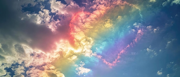 Zdjęcie tęcza miłości kolorowe spektrum tworzące serce na niebie