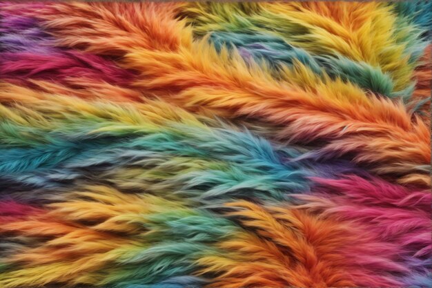 Zdjęcie tęczowa tekstura futra tęcza tekstura futra tło kolorowe futro tekstura puszyste futro tekstura tło puszystego futra ai generative