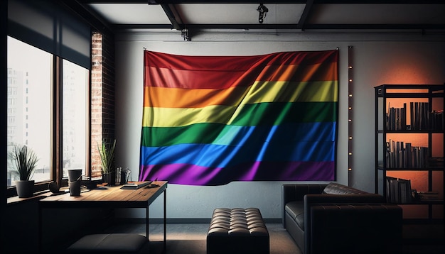 Tęczowe tło flagi LGBTQ w pustym pokoju studyjnym