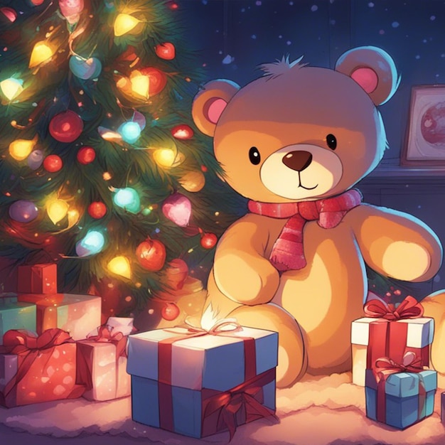 Teddy Bear w choinki Słodki królik z kreskówek z mięsem cukierkami pudełko z prezentami choinka