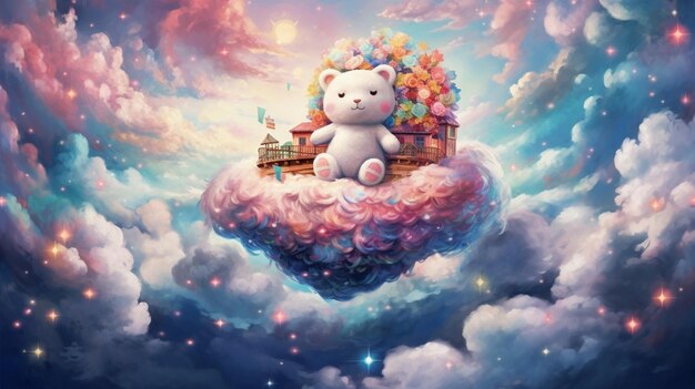 teddy na chmurze żywo kolorowy tapeta