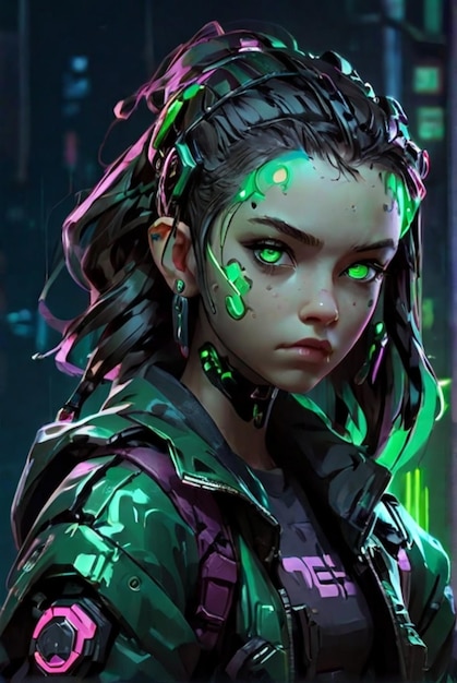 Teen z Cyberpunk z chłodnym zielonym efektem światła