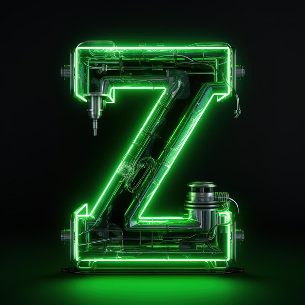 Zdjęcie tekst alfabetu z wielką literą z futuristyczny neonowy logo na ciemnym tle grunge