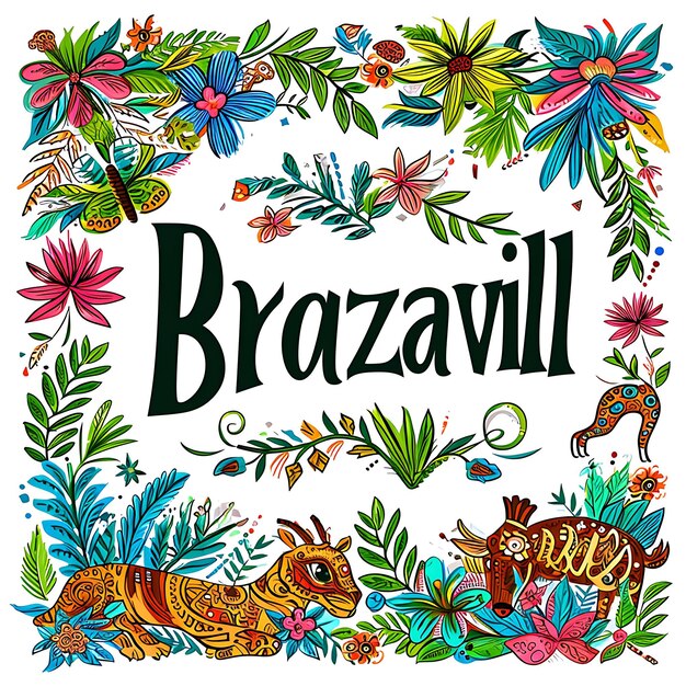 Zdjęcie tekst brazzaville z zabawnym, ręcznie rysowanym projektem typografii s kolekcja akwareli lanscape arts