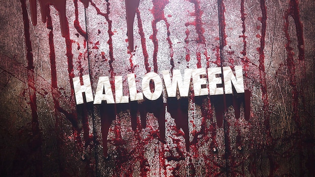 Zdjęcie tekst halloween i mistyczny horror tło z ciemną krwią, streszczenie tło. luksusowa i elegancka ilustracja 3d motywu horroru