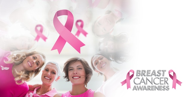 Tekst i różowe wstążki ze świadomością raka piersi kobiet