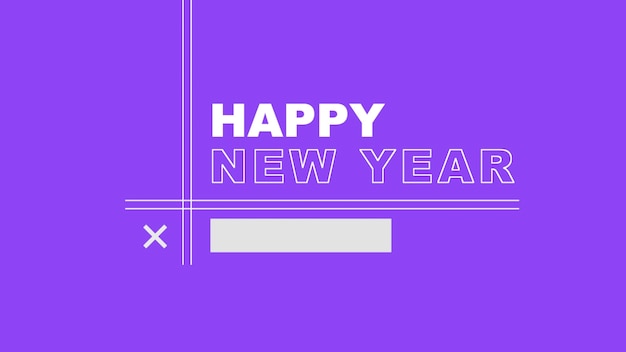 Tekst szczęśliwego nowego roku na fioletowym tle mody i minimalizmu z liniami. Elegancka i luksusowa ilustracja 3d dla szablonu biznesowego i korporacyjnego