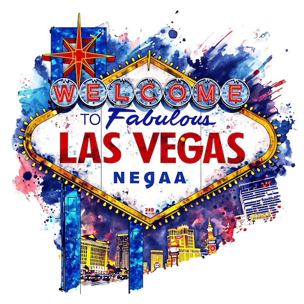 Tekst w Las Vegas z efektownym i neonowym projektem typografii St Watercolor Lanscape Arts Collection