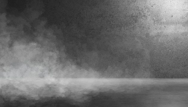 Tekstura ciemna betonowa ściana i podłoga z mgły dymu lub mgły
