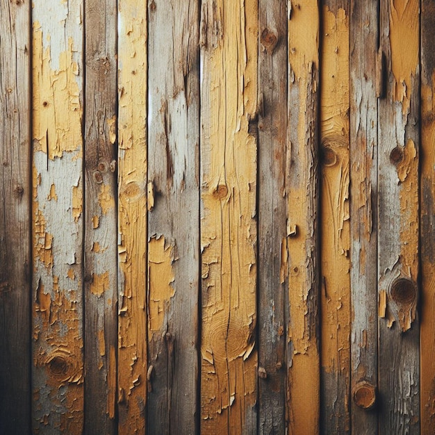 Tekstura drewna z zużytą i roztrzaskaną żółtą farbą w stylu grung