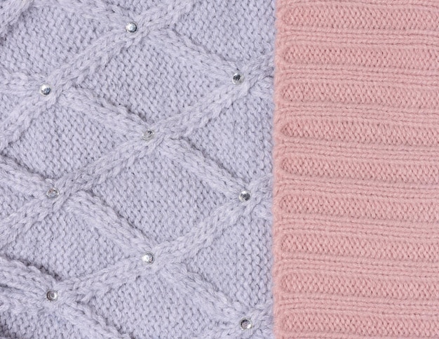 Tekstura dzianej szarej różowej tkaniny Odzieżowy szczegół