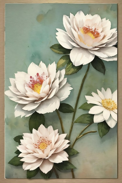 Tekstura papieru w stylu vintage z kwiatami akwarelowymi