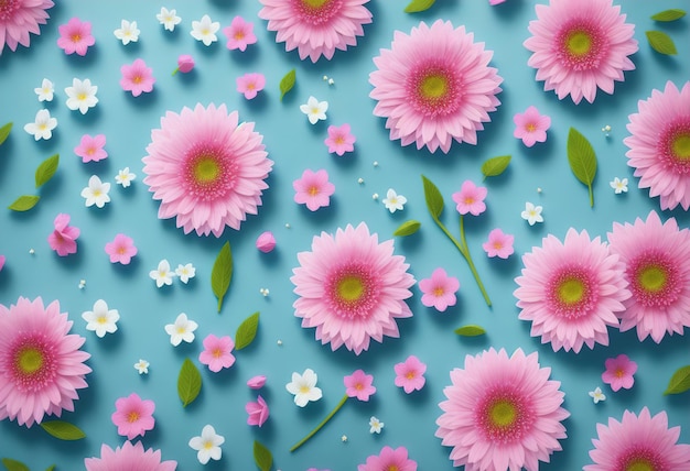 Zdjęcie tekstura różowych kwiatów na niebieskim tle ilustracja generatywna sztuczna inteligencja