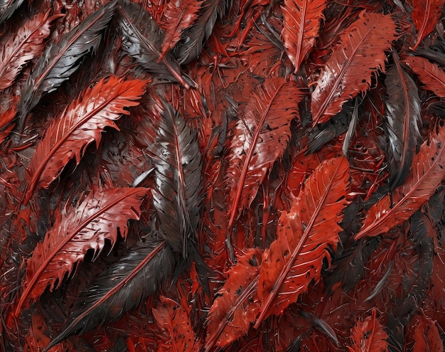 tekstura tła czerwone pióra na czarnym tle