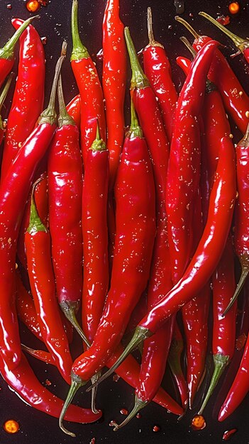 Tekstura tła czerwonej gorącej papryki chili z bliska widok dla mediów społecznościowych