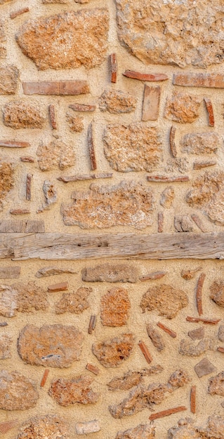 Tekstura Tła Szorstkiego Muru Z Dzikiego Kamienia I Cementu Na Drewnianej Ramie
