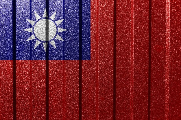 Teksturowana flaga Tajwanu na metalowej ścianie Kolorowe naturalne abstrakcyjne tło geometryczne z liniami