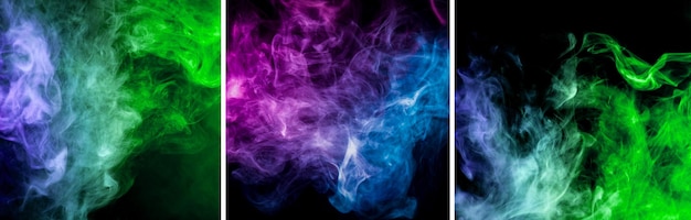 Teksturowe tło dla kreatywności Różowo-niebieska chmura dymu z czarnego izolowanego tła Tło z dymu vapingu