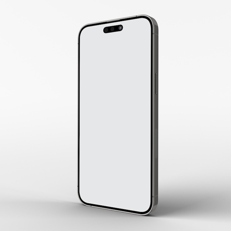 Zdjęcie telefon 14 pro po prawej stronie na białym tle