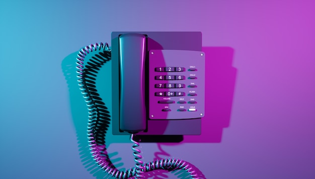 Telefon domowy w zbliżeniu oświetlenie ultrafioletowe, ilustracja 3d