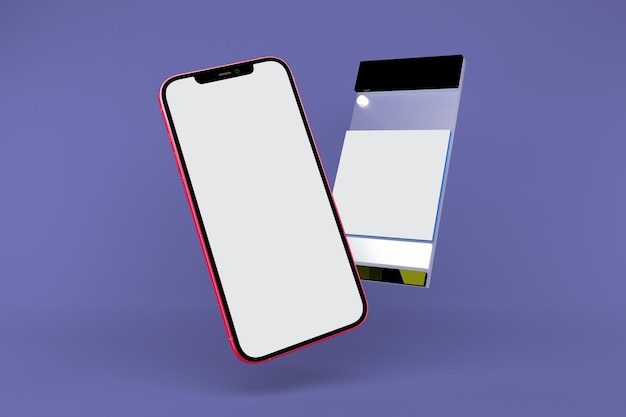 Telefon i post w mediach społecznościowych przednia strona na białym tle z fioletowym tłem