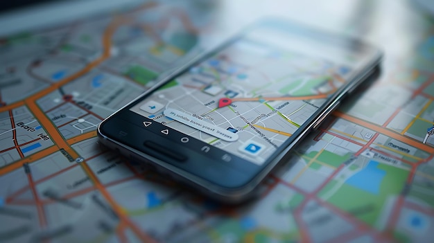 Telefon jest na mapie ze słowem "mapę"