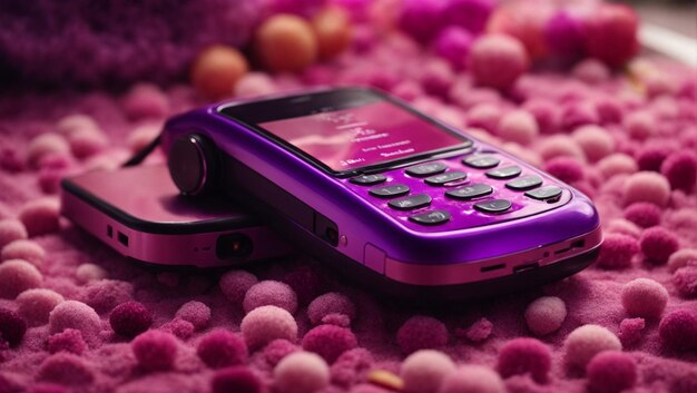 Telefon w fioletowych i różowych kolorach