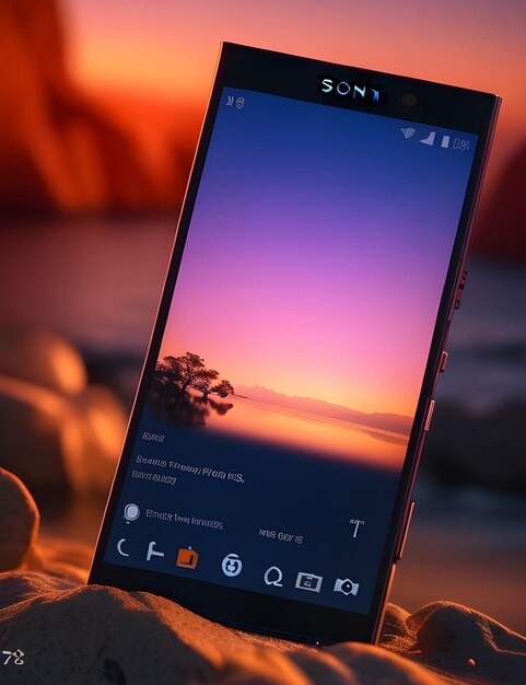Telefon z zachodem słońca na ekranie