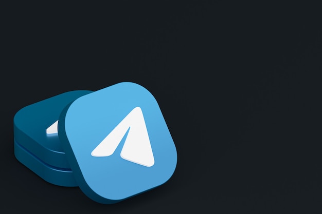 Telegram aplikacji logo renderowania 3d na czarnym tle