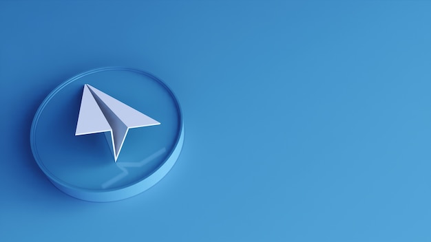 telegram ikona przycisku koło 3d z miejsca na kopię. Renderowanie 3d